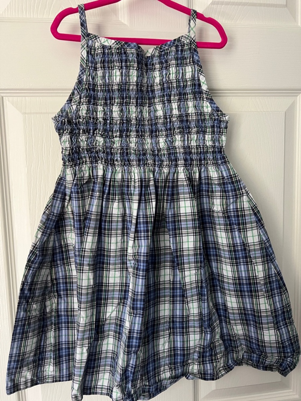 GAP Blue and White Plaid Smocked Sundress with Green Accents